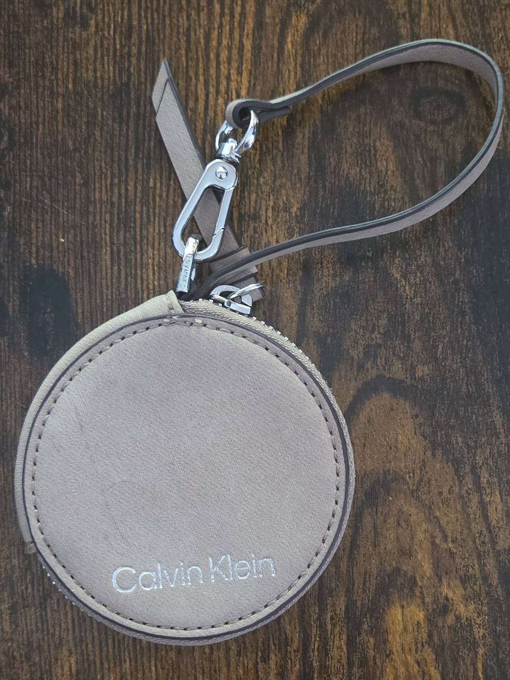 Calvin Klein Taupe Round Wristlet Coin Pouch with Detachable Strap